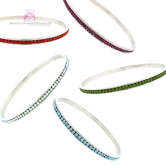 Red Ladies Layering Crystal Elegant Slim Classic Dressy Eternity Bangle Bracelet - Picture 2 of 3